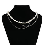Pearl Acrylic Ball Necklace Metal Tassel Pendant Choker Men's Jewelry
