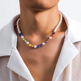 Y2K Acrylic Pattern Bead Chain Necklace Pearl Choker Men Casual Jewelry