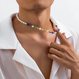 Y2K Acrylic Pattern Bead Chain Necklace Pearl Choker Men Casual Jewelry