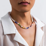 Y2K Acrylic Pattern Bead Chain Necklace Pearl Choker Men Casual Jewelry