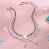 Y2K Pearl Chain Bow Pendant Clavicle Necklace Punk Metal Choker
