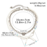 Y2K Pearl Chain Bow Pendant Clavicle Necklace Punk Metal Choker