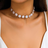 Metal Double Layer Chain Choker Charm Baroque Pearl Chain Collar Necklace