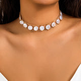 Metal Double Layer Chain Choker Charm Baroque Pearl Chain Collar Necklace
