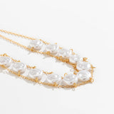Metal Double Layer Chain Choker Charm Baroque Pearl Chain Collar Necklace
