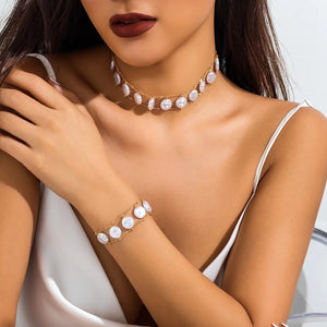 Metal Double Layer Chain Choker Charm Baroque Pearl Chain Collar Necklace