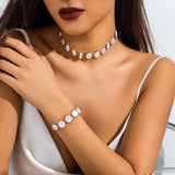 Metal Double Layer Chain Choker Charm Baroque Pearl Chain Collar Necklace
