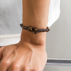 Vintage Brown Wood Bead Bracelet Boho Stone Chain Men's Jewelry Gift