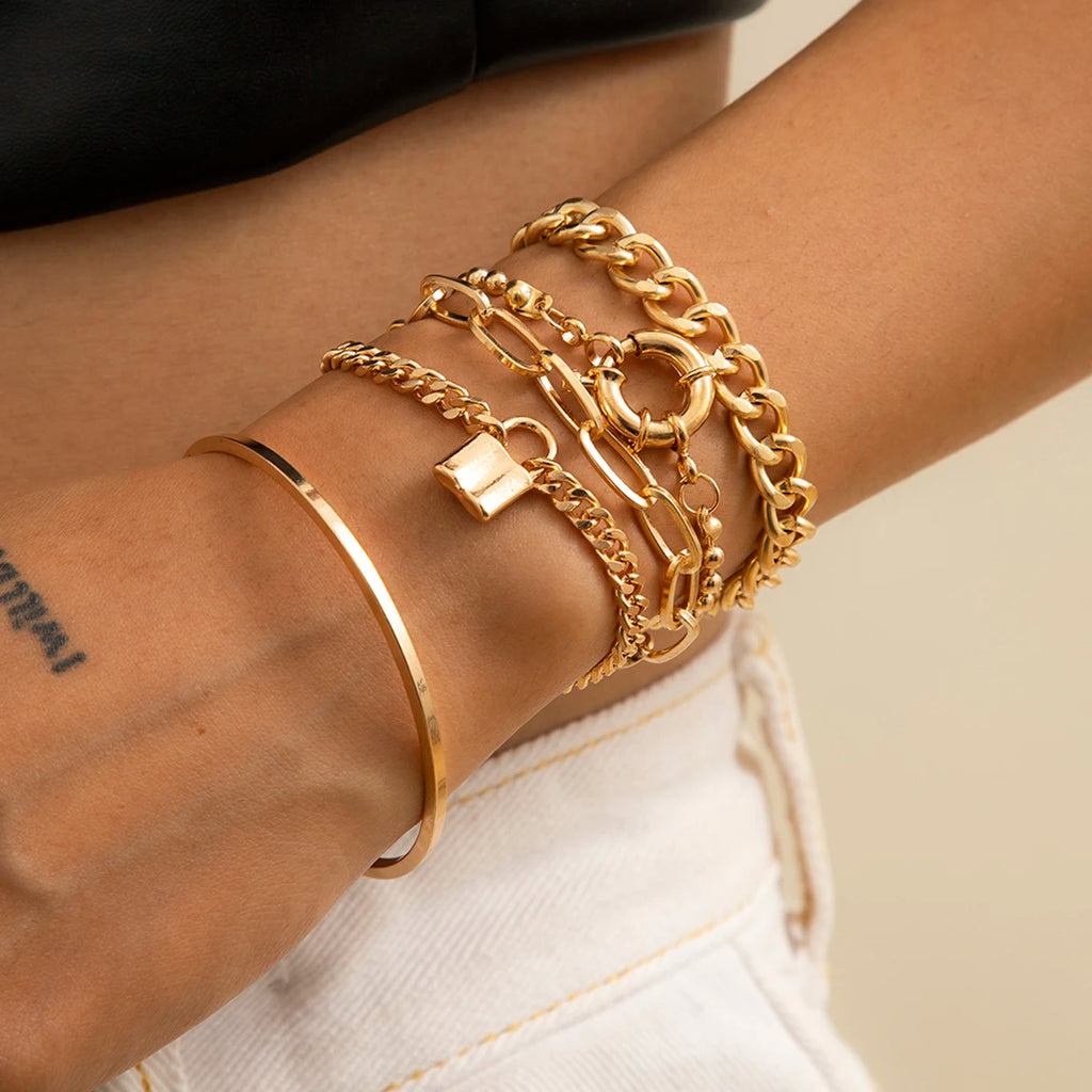 Vintage Lock Pendant Bracelet Bangles Kpop Charm Chain Couple Bracelets