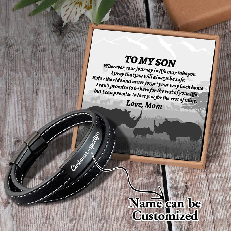 Personalized Son Name Woven Bracelet Men's Leather Bracelet