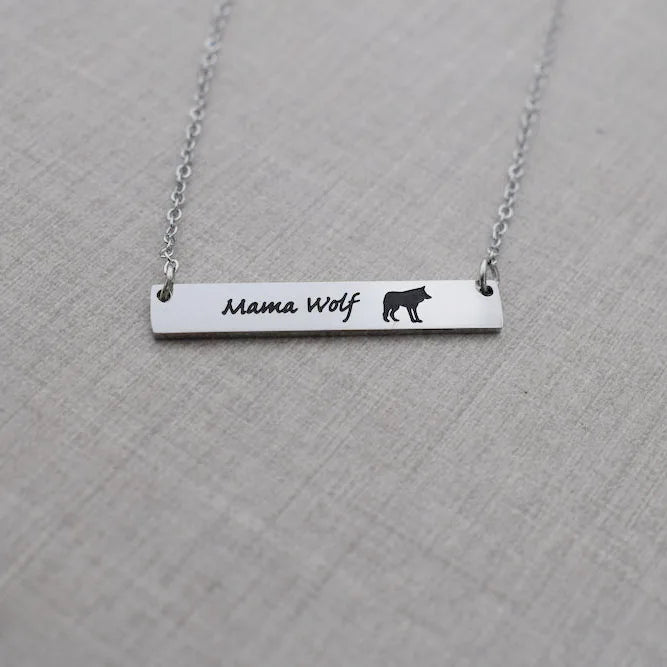 12pcs Mama Wolf Necklace - Stainless Steel Wolf Bar Jewelry Gift
