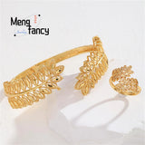 24K Openwork Bracelet Ring With Wheat Ears Charms Fine Jewelry Sets