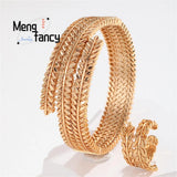 24K Openwork Bracelet Ring With Wheat Ears Charms Fine Jewelry Sets