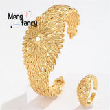 24K Openwork Bracelet Ring With Wheat Ears Charms Fine Jewelry Sets