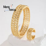 24K Openwork Bracelet Ring With Wheat Ears Charms Fine Jewelry Sets