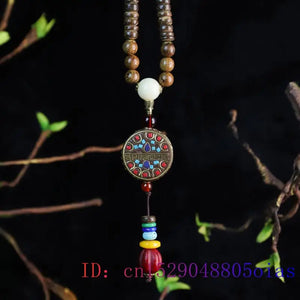 Sandalwood Necklace Pendant Chinese Talismans Man Stone Charms