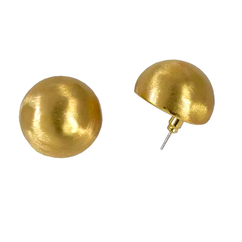 Sandblast Copper Ball Earrings For Women Vintage Metal Style Girl Gift