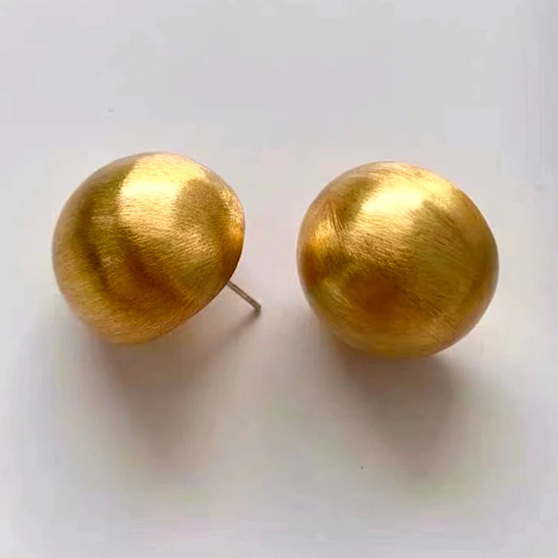Sandblast Copper Ball Earrings For Women Vintage Metal Style Girl Gift
