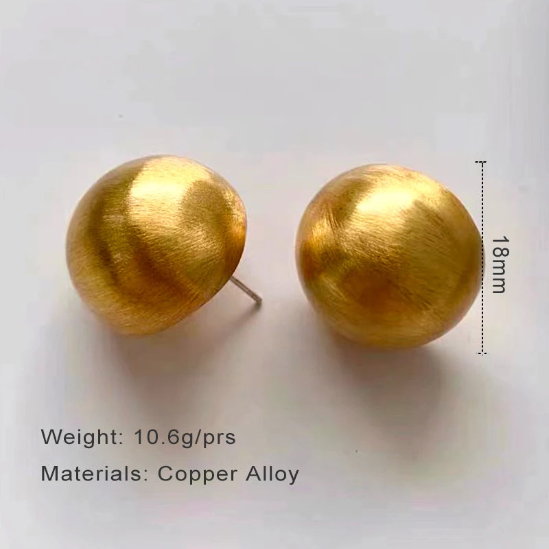 Sandblast Copper Ball Earrings For Women Vintage Metal Style Girl Gift
