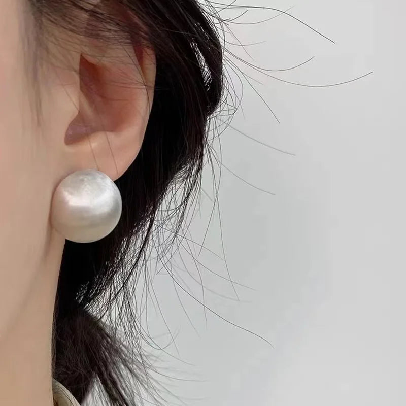 Sandblast Copper Ball Earrings For Women Vintage Metal Style Girl Gift