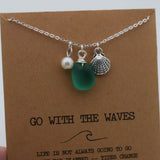 Wire Wrapped Sea Glass Necklace with Cards