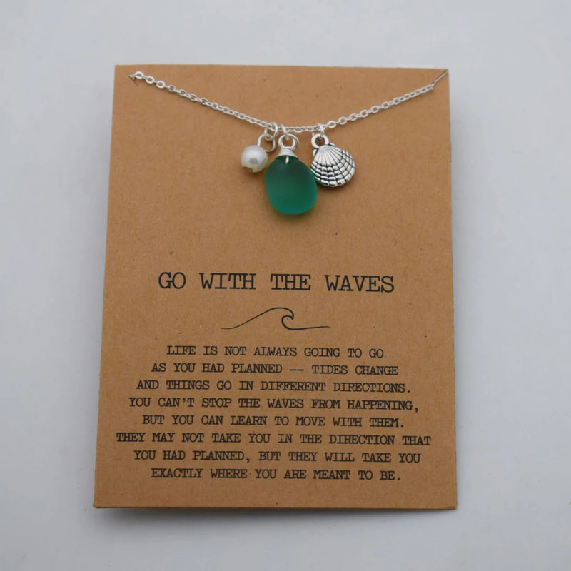 Wire Wrapped Sea Glass Necklace with Cards