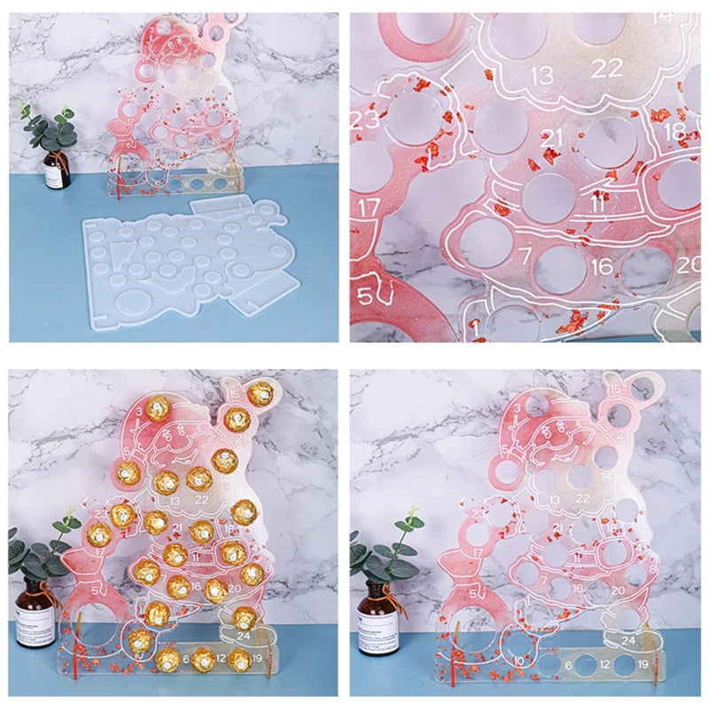 Santa Claus Calendar Stand Mold for Resin Craft Box Home Decor
