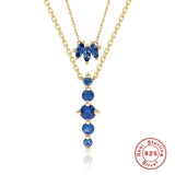 Sapphire Fan Necklace S925 Sterling Silver Marquise Jewelry INS Style Necklace