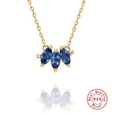 Sapphire Fan Necklace S925 Sterling Silver Marquise Jewelry INS Style Necklace