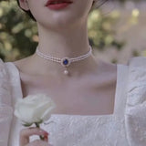 Sapphire Pearl Choker Women's Faux Pearl Necklace