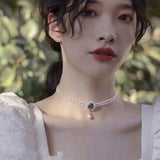Sapphire Pearl Choker Women's Faux Pearl Necklace