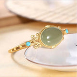 Sapphire Sterling Silver Bracelet Oval Hetian Jade Turquoise Opening Bracelet