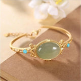 Sapphire Sterling Silver Bracelet Oval Hetian Jade Turquoise Opening Bracelet