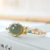 Sapphire Sterling Silver Bracelet Oval Hetian Jade Turquoise Opening Bracelet