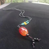 Sardonyx Rough Stone Horse Eye Round Bead Agate Pendant Necklace