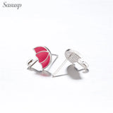 Sasusp Umbrella Rabbit 925 Silver Earrings Flower Studs