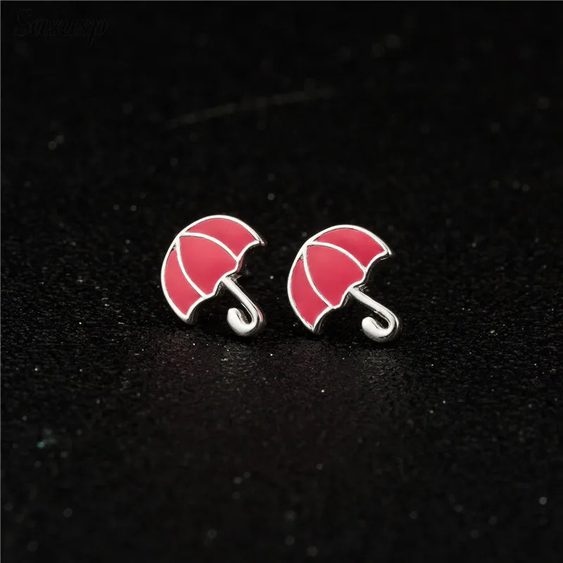 Sasusp Umbrella Rabbit 925 Silver Earrings Flower Studs