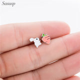Sasusp Umbrella Rabbit 925 Silver Earrings Flower Studs