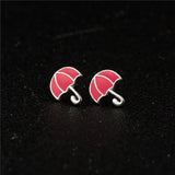 Sasusp Umbrella Rabbit 925 Silver Earrings Flower Studs