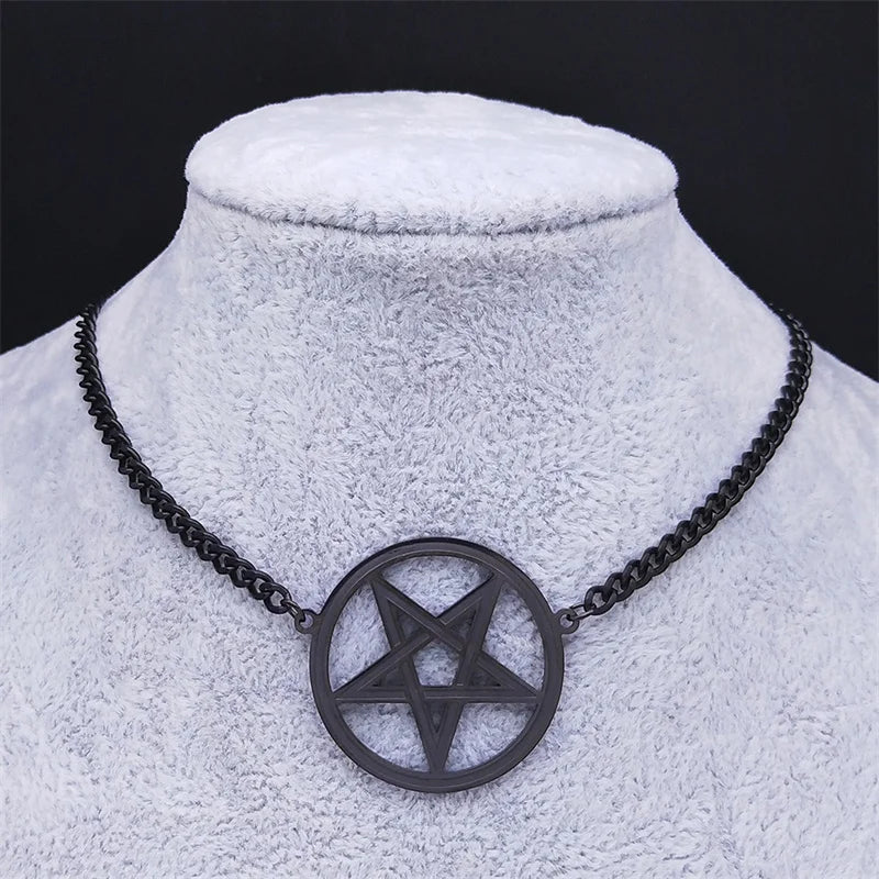 Satan Inverted Pentagram Stainless Steel Choker Necklace