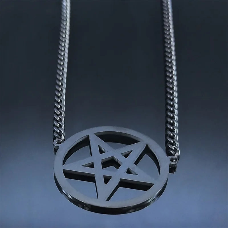 Satan Inverted Pentagram Stainless Steel Choker Necklace