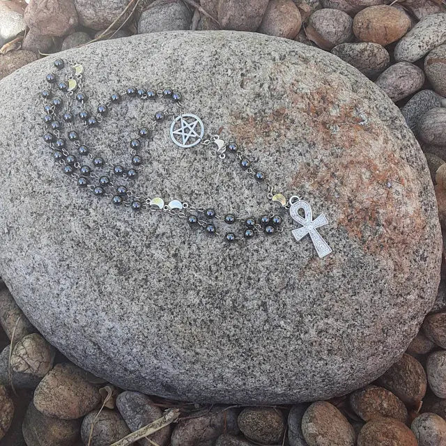 Satanic Rosary Inverted Cross Pentagram Necklace