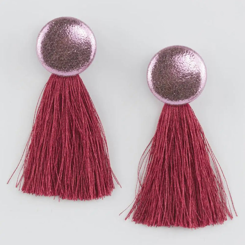 Satin Button Tassels Earrings - Trendy Boho Dangle Drop Earrings for Women