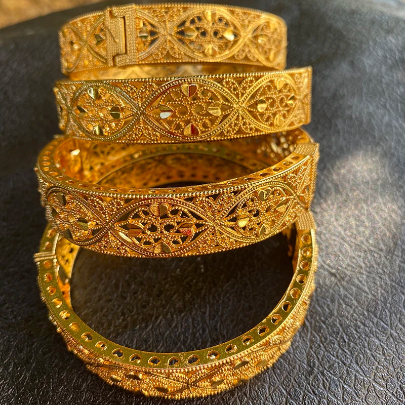 4pcs Dubai Bangles for Women 24k Wedding Jewelry