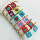 Boho Scapular Bracelet Cross Heart Charm Beaded Elastic Rope Dainty Gift