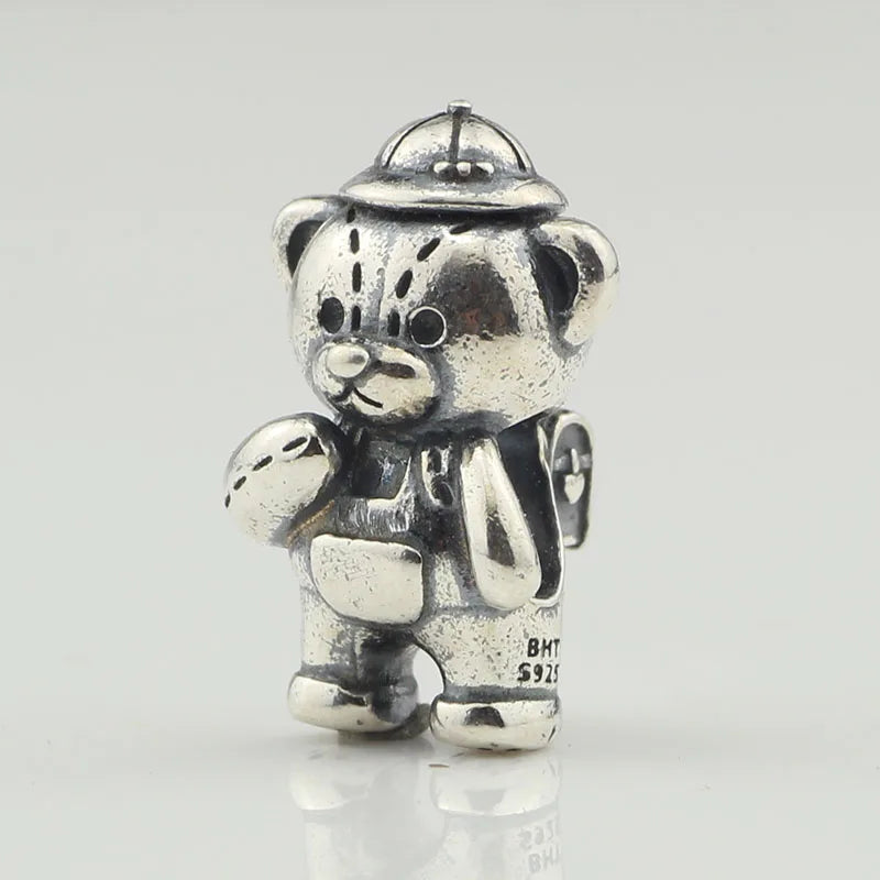 School Bear Charms Silver 925 Beads for Bracelet Jewelry Making