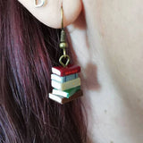 School Retro Library Pile Of Books Earrings