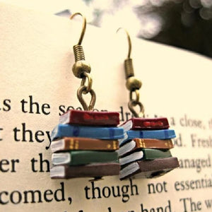 School Retro Library Pile Of Books Earrings