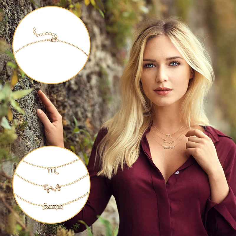 Scorpio Zodiac Layer Necklaces for Women 12 Constellations Jewelry Gift
