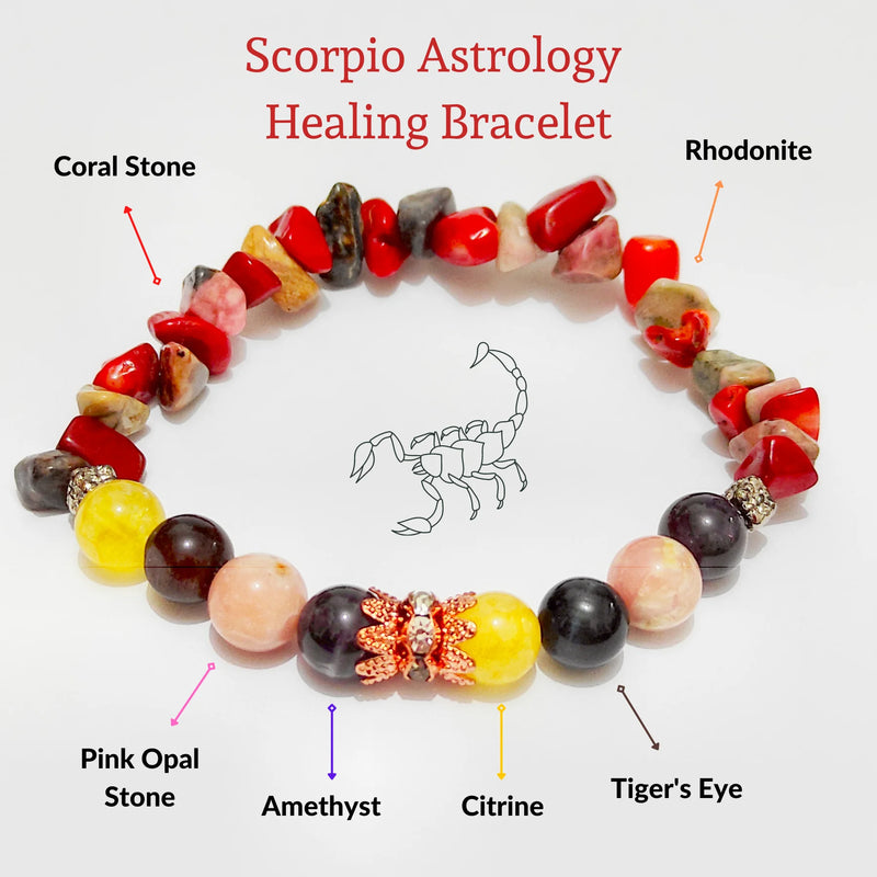Scorpio Women Bracelet Rhodonite, Coral Stone, Opal Stone, Citrine,Amethyst